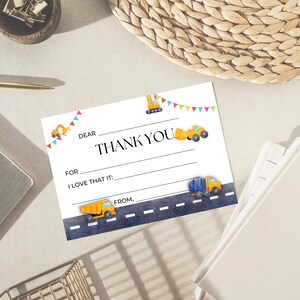 Construction Birthday Thank You, Construction Thank You Card, Printable ...