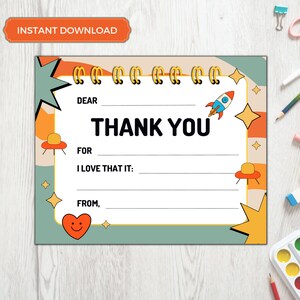 Druckbare Dankeskarte für Kinder, leere Dankeskarten zum Ausdrucken, Dankeschön für Kleinkinder, Platz Danke, Rakete Geburtstag