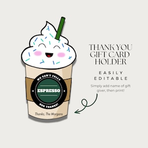 Kaffee-Geschenkkartenhalter, Kaffee-Geschenkkartenhalter für Lehrer, Danke, druckbare Geschenkkartenhalter-Lehreranerkennung, Starbucks-Geschenkkarte