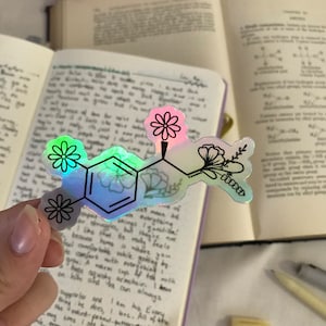 Holographic adrenaline vinyl sticker | brain chemical | rainbow flower sticker
