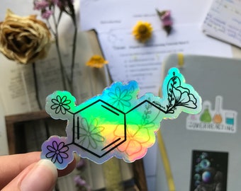 Holographic dopamine vinyl sticker | reward chemical | happy chemical | rainbow flower sticker