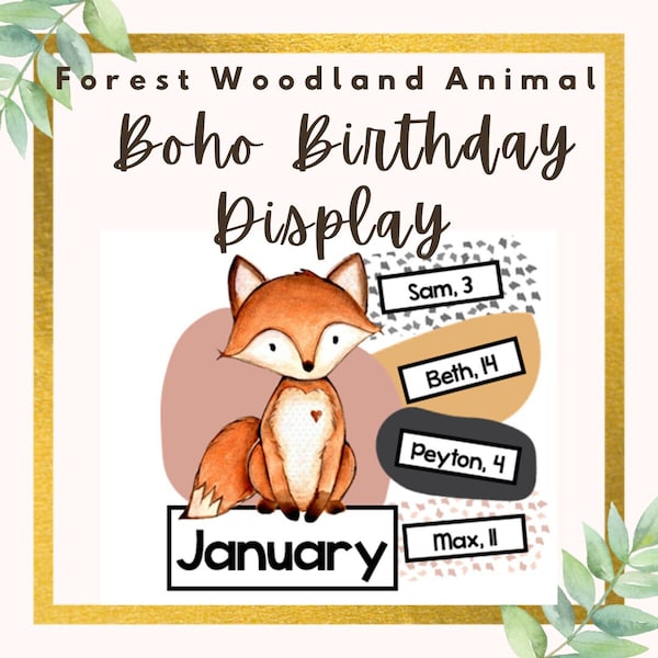 Boho Forest Woodland Classroom Birthday Display