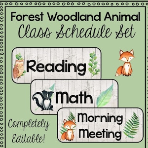 Editable Forest Woodland Class Schedule Decor Set