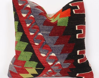Turkish Pillow Cover,Kilim Pillow,Cushion Cover,Kilim Pillow Case,16x16 Pillow Cover,Kilim Pillow,Anatolian Pillow,Handmade Pillow,Boho 25