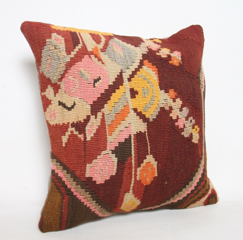 Turkish Kilim Pillow Cover Kilim Pillow Case Anatolian Pillow 40x40 Strip Pillow Cushion Cover Hand Woven Pillow Decorative Pillow27*