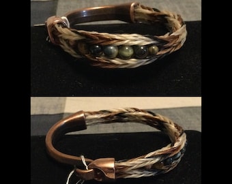 LH762-Horse Hair bracelet  with Tiger Eye and Jasper stones.  Horsehair jewelry