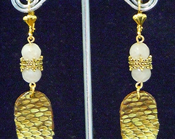 E88-Real Rattlesnake Leather and Gemstone Earring Leather Earrings exotic leather  dangle earrings
