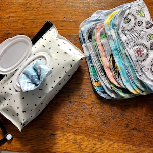 New Assorted Reusable Cloth Wipes with Travel Pouch Cleaning On The Go Fun Prints Eco Friendly Soft Fabric