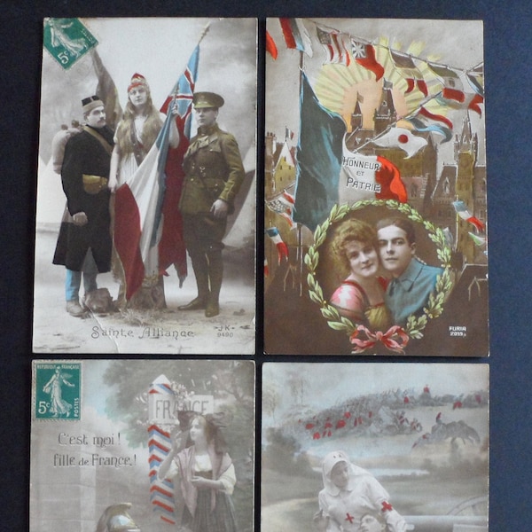 WW1 - Cartes postales colorées Française de propagande patriotique JK et FURIA  1914-1919