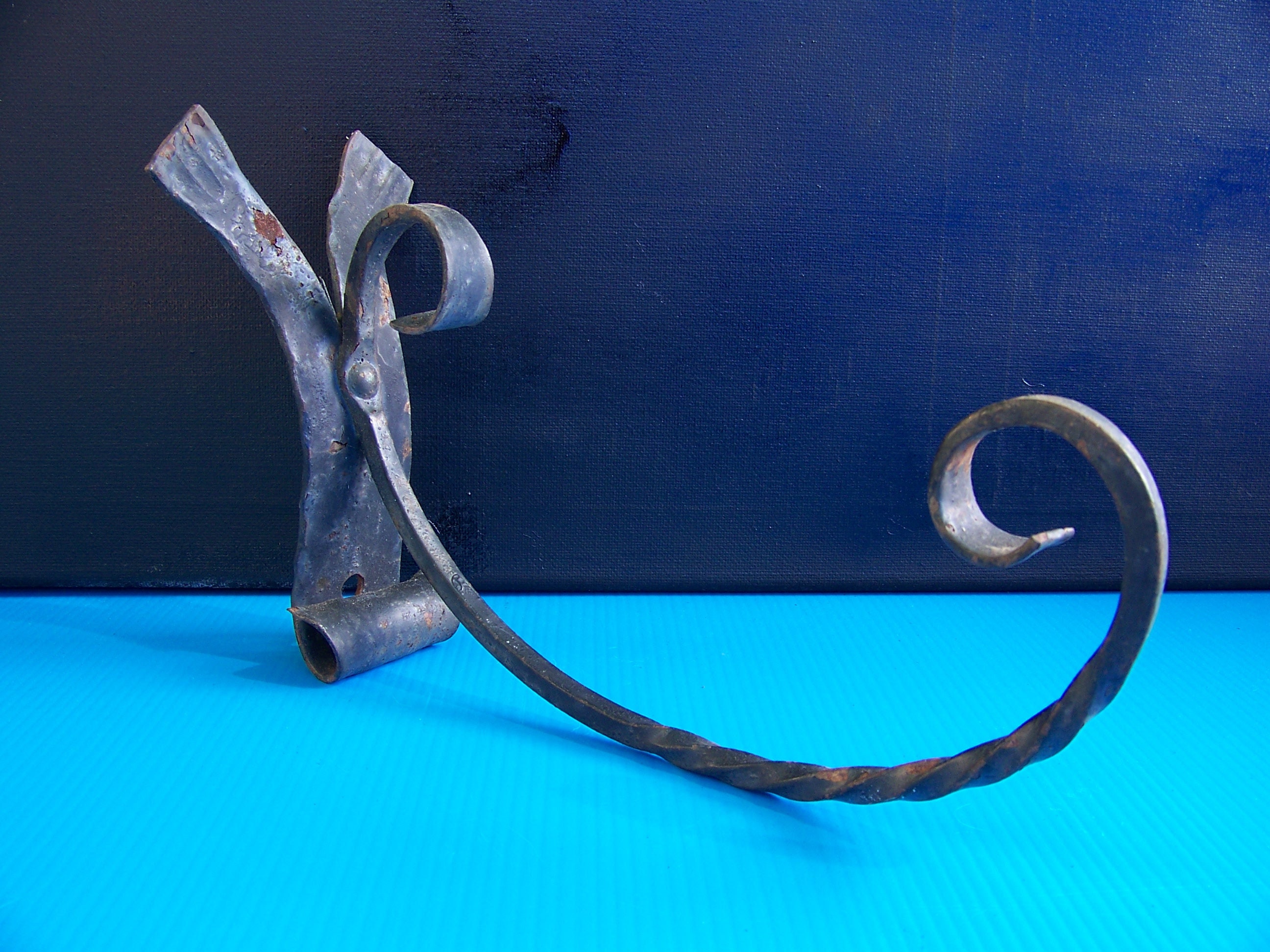 Artisanal Twisted Wrought Iron Coat Hook Rack Handmade French