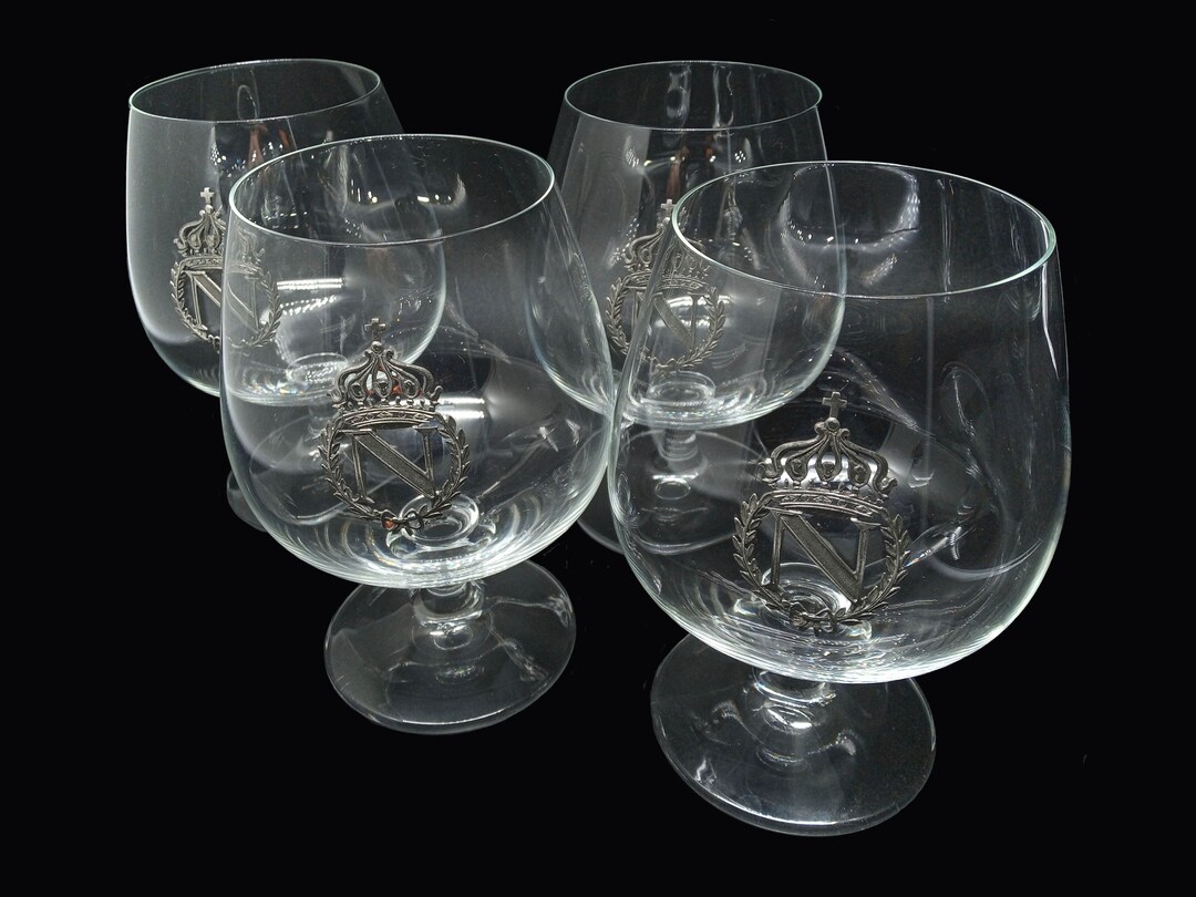 Large Vintage Napoleon Cognac Glasses Monogram N Inlay in White Iron 25