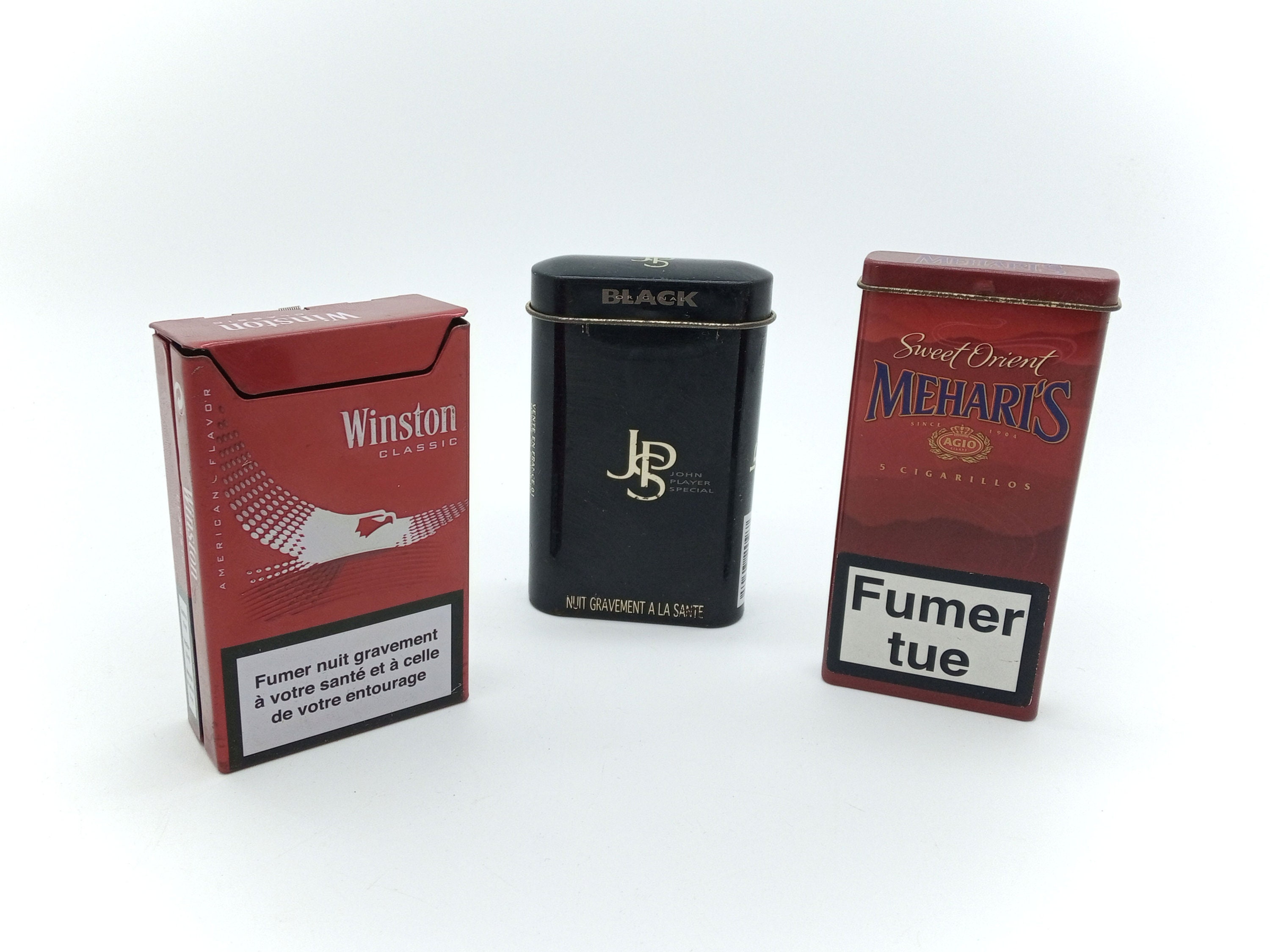Metal Boxes Cigarette Cases Cigars Advertising JPS Black / Winston /  Mehari's 90s