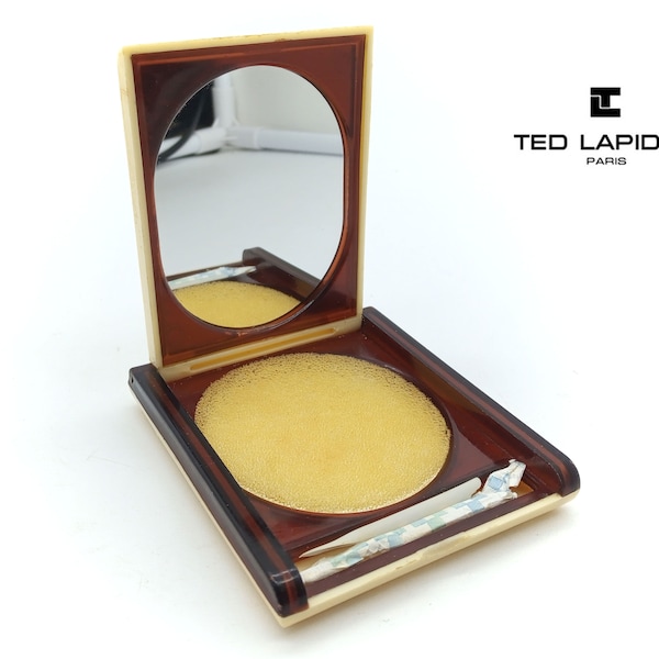 Miroir de poche poudrier compact TED LAPIDUS 3 S Paris en plastique années 1970