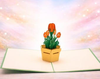 Tulip Flower Bouquet Pop Up Card
