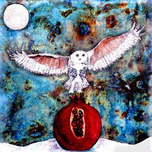 Snowy Moon: Encaustic Art Giclee Print