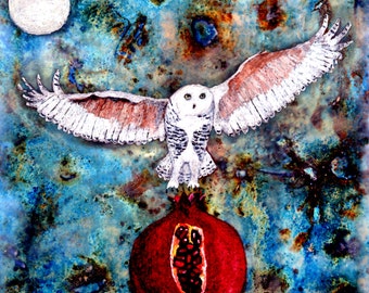 Snowy Moon: Encaustic Art Giclee Print