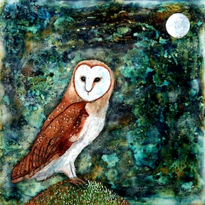 Barn Owl: Encaustic Art Giclee Print