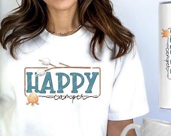 Happy Camper Camping T-Shirt Mug Sublimation Design, Instant Digital Download