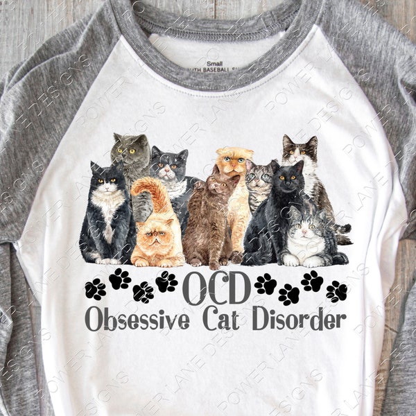 Watercolor  - Sublimation Design - OCD Obsessive Cat Disorder - Cat Design - Cats - Cat Lady - Customize to Sell - PNG - Digital Download