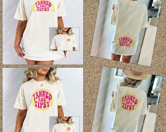 Tanned and Tipsy Beach T-Shirt Mug Sublimation Design, Instant Digital Download