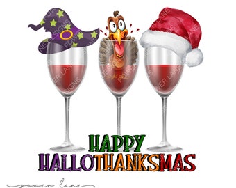 Happy Hallothanksmas Sublimation Design, Instant Digital Download