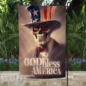 Patriotic 4th of July Skull Uncle Sam Garden Flag Sublimation Design, PNG, Instant Download
