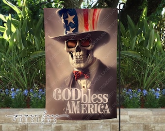 Patriotic 4th of July Skull Uncle Sam Garden Flag Sublimation Design, PNG, Instant Download