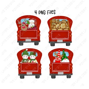 Christmas Sublimation Design Bundle, 4 Truck Ornaments, Red Truck Ornament Download, PNG, Sublimation Design, Digital Sublimation Download