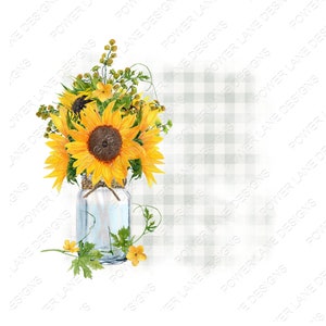 Watercolor – Sunflowers – Vase - Fall - Country - Farmhouse - Gingham - Plaid - Personalize - PNG - Digital Download - Sublimation Design