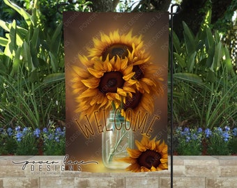 Sunflowers Mason Jar Garden Flag Sublimation Design, PNG, Instant Download