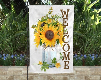 Watercolor - Garden Flag - Fall - Sunflowers - Mason Jar - Farmhouse - Customize to Sell - Lawn Decor - Digital Download - Sublimation