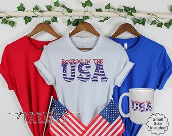 Patriotic Rockin in the USA 4th of July T-Shirt Mug Sublimation Design, Instant Digital Download