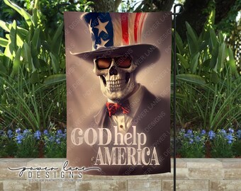 Uncle Sam Skull Patriotic 4th of July Garden Flag Sublimation Design, PNG, Instant Download