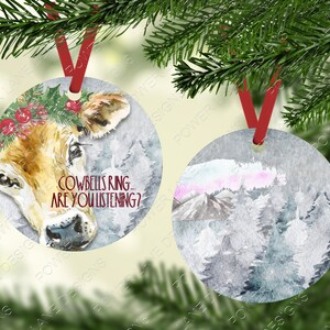 Christmas - Farmhouse - Cow - Cowbells - Barnyard - 3" Round Ornament Design - Round Christmas Ornament - Instant Download - Sublimation
