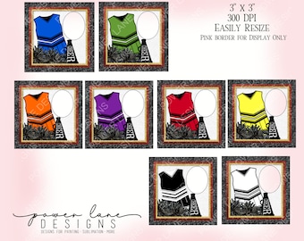 Square Cheer Cheerleader Photo Ornaments, Cheerleading Ornament, 8 Colors, PNG, Sublimation Design Digital Download