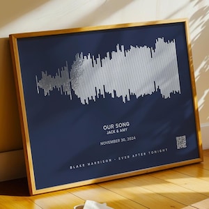 Arte Soundwave personalizada com código QR, imagem Soundwave personalizada, presente de música de primeira dança para 25º aniversário de casamento, arte de parede em folha de prata