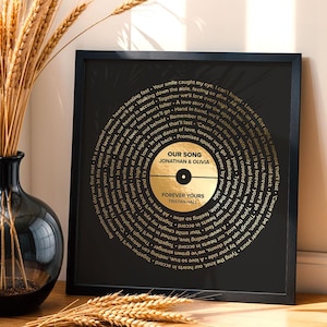 Arte de parede com letras de músicas, disco de vinil personalizado, impressão personalizada de letras de músicas, pôster com letras de músicas de casamento, presente personalizado com música de casamento