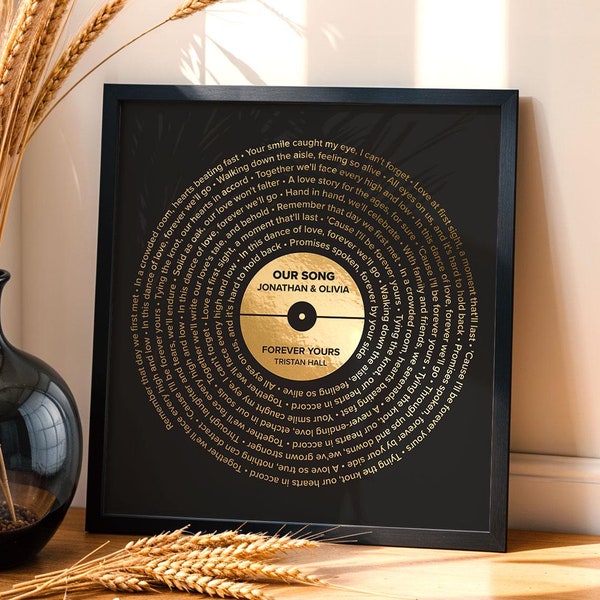 Foil Song Lyrics Print, Custom Vinyl Record, Wedding Gift