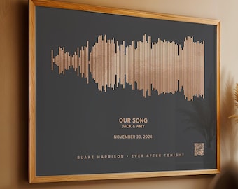 Rose Gold Foil Soundwave Art: Personalised Song or Voice Recording Gift with QR Code, Anniversary Keepsake