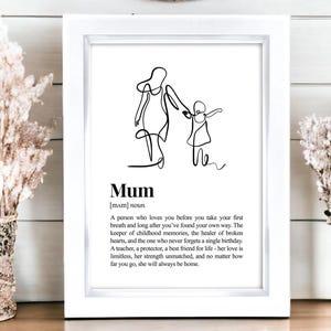 Stampa con definizione di mamma incorniciata, regalo significativo per la mamma, regalo sentito per la festa della mamma, idea regalo per il compleanno della mamma, poster A4 in stile dizionario