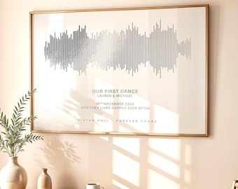 Silver Foil Soundwave Art: Personalised Song or Voice Recording Gift with QR Code, 25th Anniversary Keepsake
