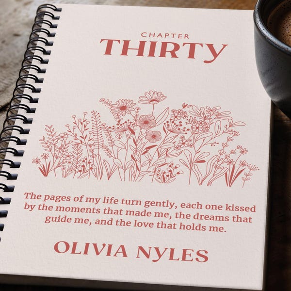 Presente de 30º aniversário, diário com nome personalizado, diário de aniversário com capítulo 30, caderno para completar 30 anos, presente de aniversário personalizado para melhor amiga