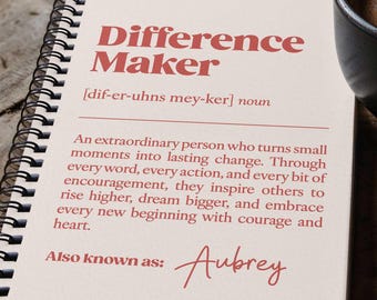Personalized Difference Maker Journal, Going Away Gift For Coworker, Leader Present With Custom Name