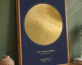 Custom Star Map By Date And Time: Personalised Wedding Anniversary Gift, Gold Foil Print