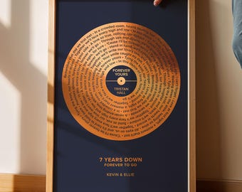 Custom Copper Foil Song Lyrics Print: 7th Anniversary Gift, Personalised 7 Year Keepsake