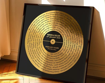 Custom Vinyl Record Foil Print, Framed Song Lyrics Print, Our First Dance Lyrics, Personalised Wedding Anniversary Gift For Parents