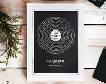 Wedding Song Gift, Silver Foil Song Lyrics Print, Our First Dance Lyrics, Custom Vinyl Record, Personalised Anniversary Gifts For Boyfriend