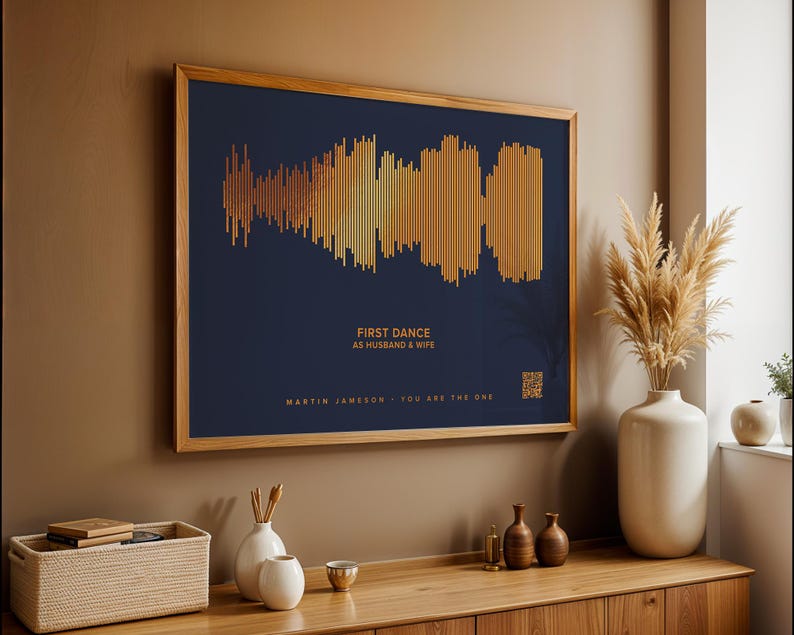 Soundwave Art With QR Code Personalised With Your Song, Custom Soundwave Picture, Copper Foil Print For 7th Year Anniversary, Metallic Art