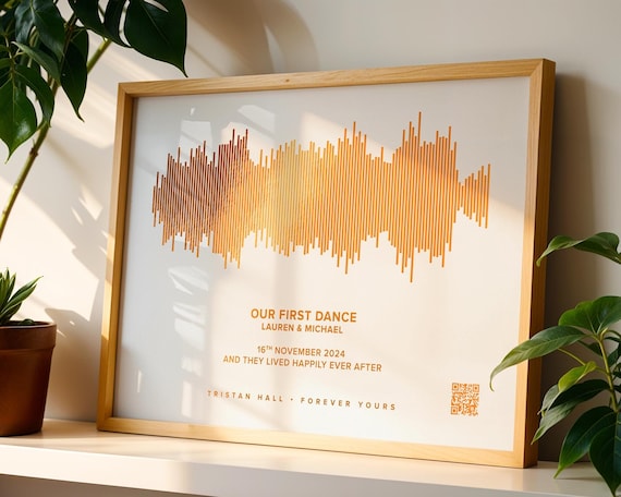 Copper Foil Soundwave Art: Personalised Song or Voice Recording Gift with QR Code, 7th Anniversary Keepsake