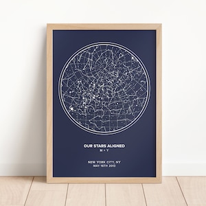 Stampa personalizzata del cielo notturno, mappa delle stelle incorniciata per data, regali di anniversario per i genitori, mappa delle costellazioni delle stelle personalizzata per la coppia